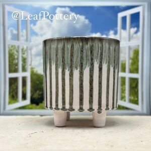 Melted Green Ceramic Planter Pot with stud legs